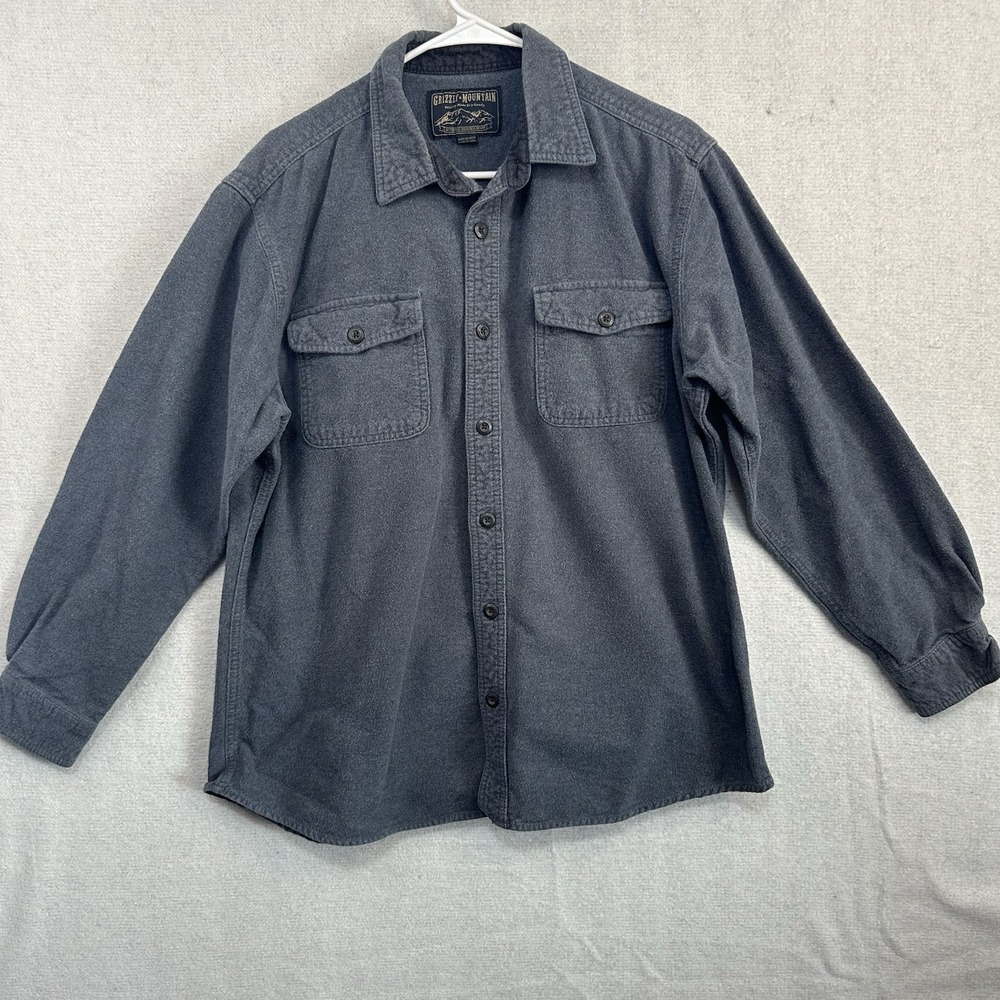 Grizzly Mountain Sz XL Button Up‎ Flannel Grey Shirt Men's